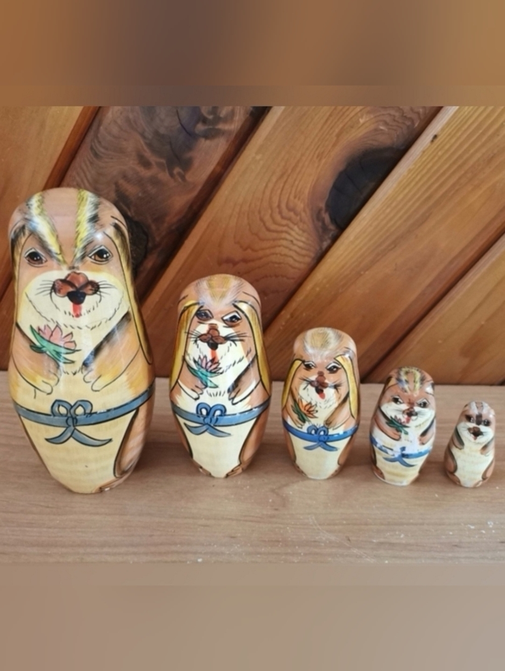Vintage Set of 5 Bunny Wooden Nesting Dolls